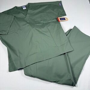 Cherokee Workwear Scrub Set M Top L/Short Pants Olive Green VNeck Drawstring NWT